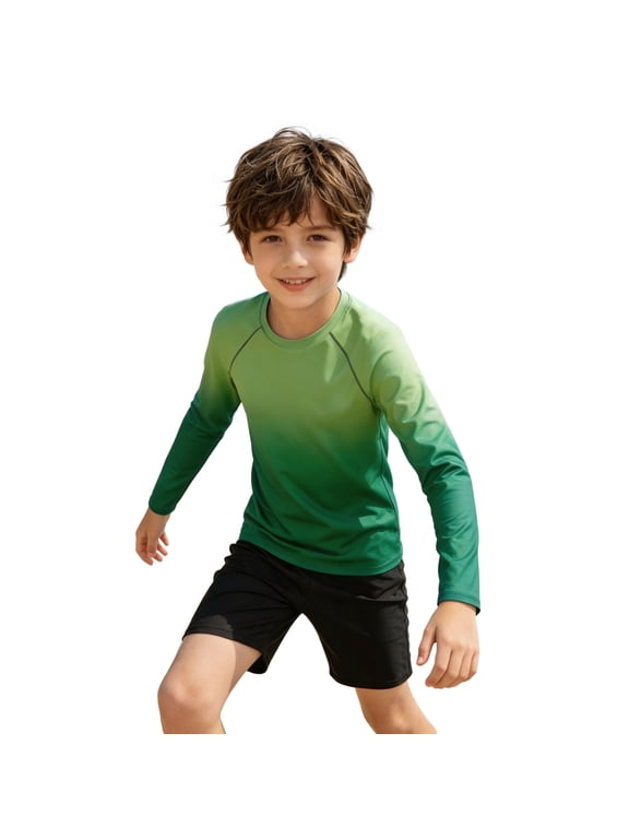 Boys Rash Guard Shirts, UPF 50+ Summer Long Sleeve Quick Dry Sun Protection Shirts, Youth Kids Water Shirts for Beach Surf