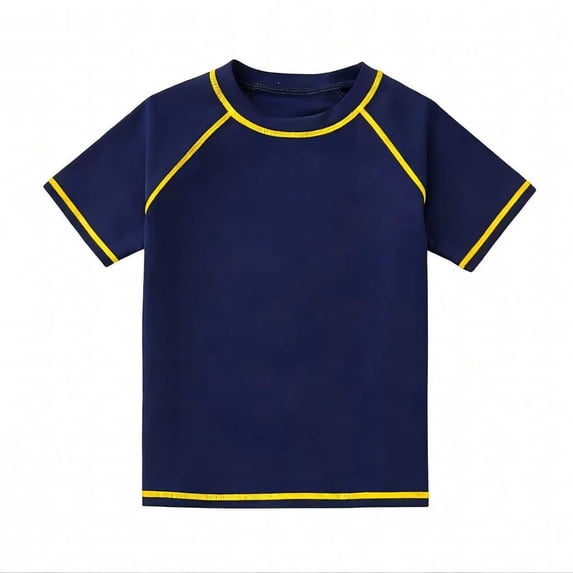 Boys' Rash Guard Short Sleeve Swim Shirt (Navy 5-6 Years)
