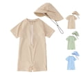 thumbnail image 1 of Boys Rash Guard Striped Short Sleeve Zipper Swimsuit with Hat Baby Beach Clothes 3-6 Months Boy Swimsuit, 1 of 6