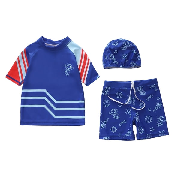Boys Rash Guard Swimsuits Set 2 Piece Quick Drying Bathing Suits with Trunks Sunsuit Swimwear Beach Surfing Water Tops Dark Blue 3-4 Years