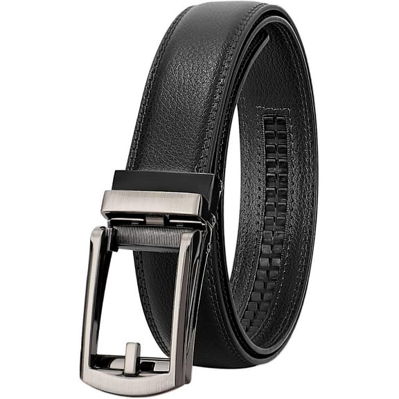 Boys Ratchet Leather Belt Adjustable Dress Belts Click Sliding Buckle for Jeans School Uniform
