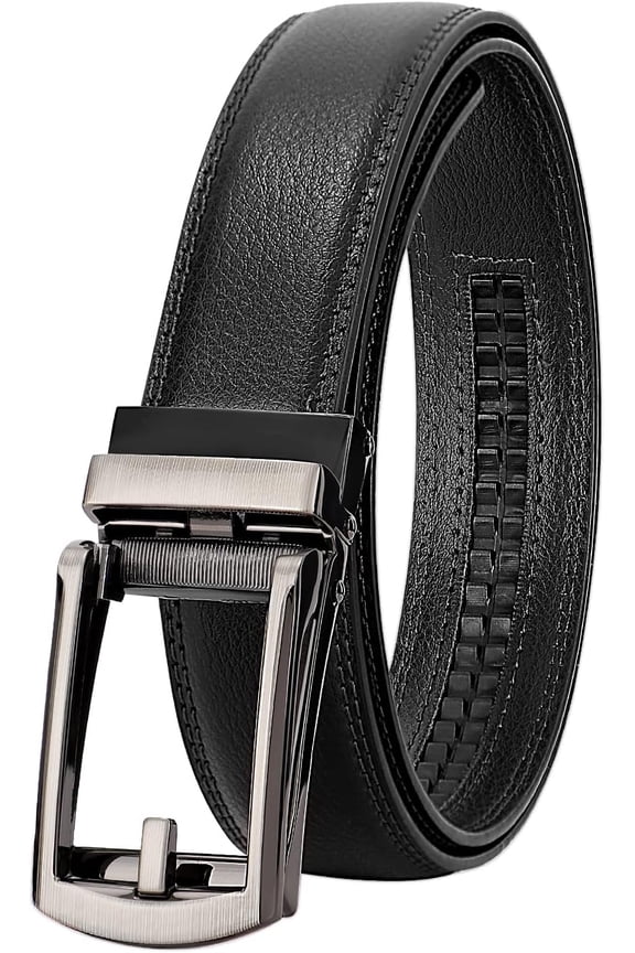 Boys Ratchet Leather Belt Adjustable Dress Belts Click Sliding Buckle for Jeans School Uniform