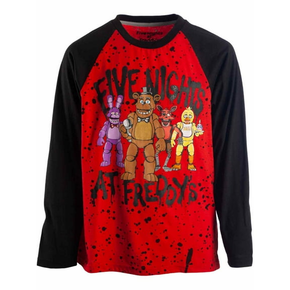 Boys Red & Black Speckle Five Nights At Freddy's Long Sleeve T-Shirt Tee XXS 4-5
