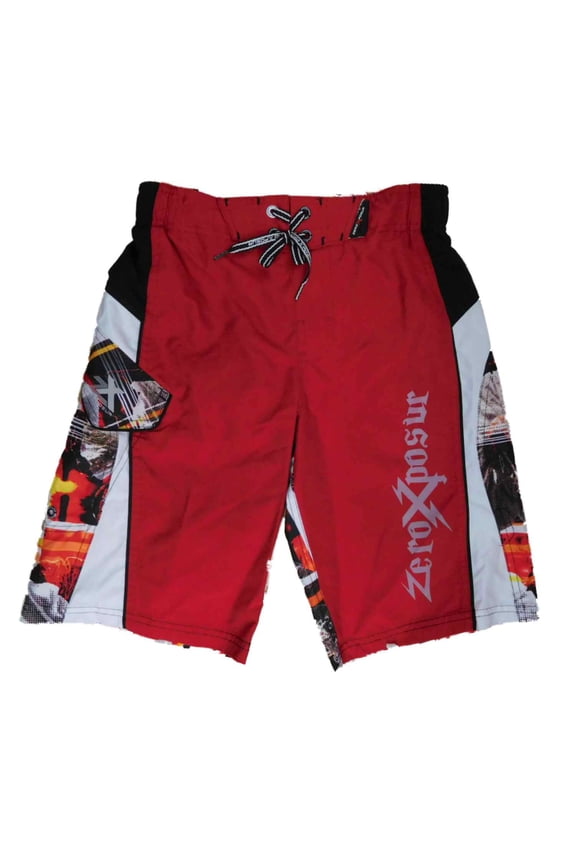 Boys Red Cargo Graphic Swim Trunks Board Shorts Small 4