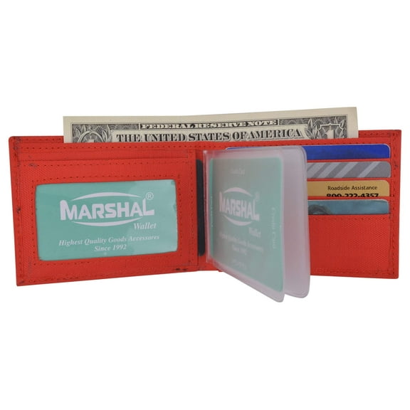 Boys Red Nylon Thin Compact Kids ID Card Holder Bifold Wallet