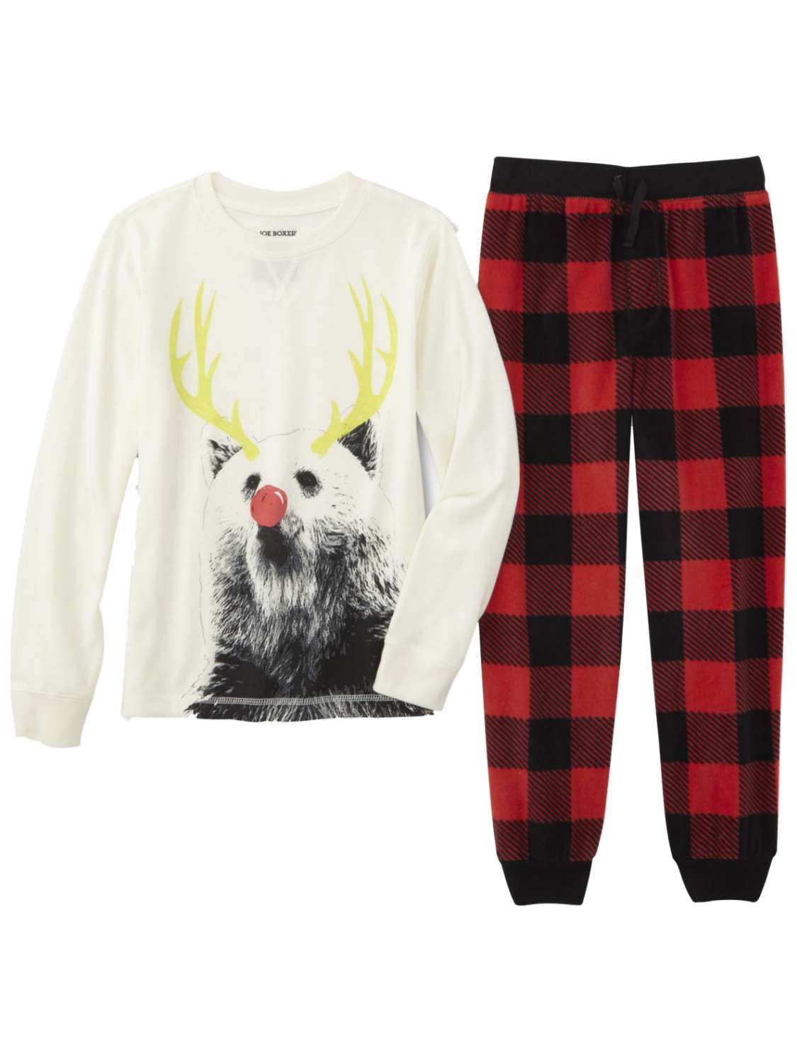 Boys Red Plaid Reindeer Pajamas Christmas Sleep Set T Shirt