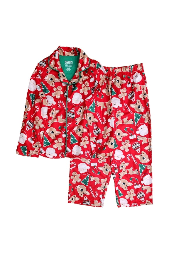 Boys Red Rudolph The Red Nosed Reindeer Flannel Christmas Pajama Sleep Set XS4-5