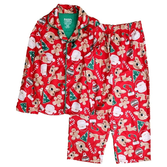 Boys Red Rudolph The Red Nosed Reindeer Flannel Christmas Pajama Sleep Set XS4-5