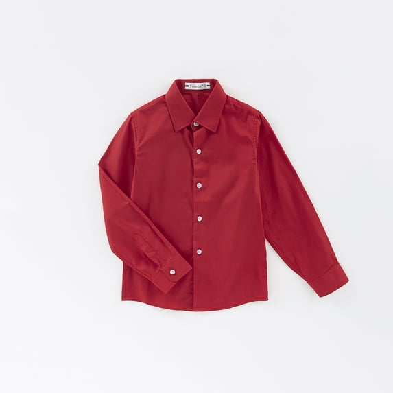 Boys' Red Shirt Colorful Button Up with Stand Up Collar Suit Style Dress Lining
