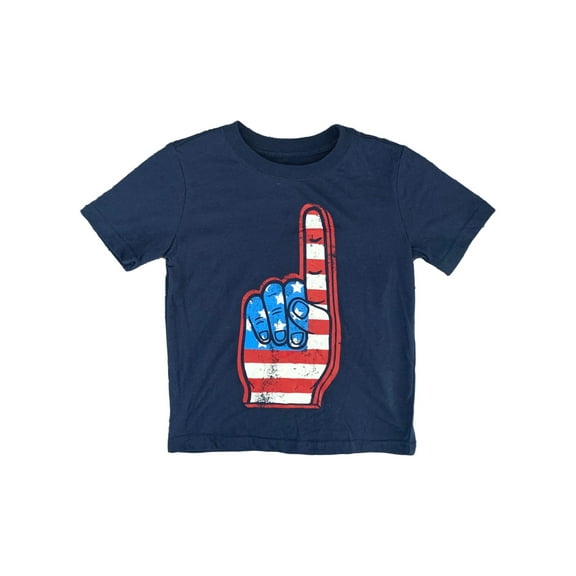 Boys Red White & Blue American Flag Hand Patriotic Navy Blue T-Shirt XS(6/7)