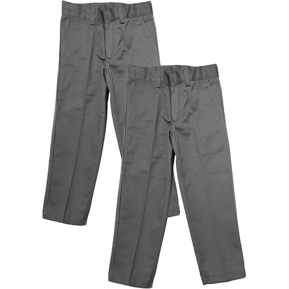 Boys Regular Fit Straight Flat Front Adjustable Waist School Uniform Pants - 2 Pack