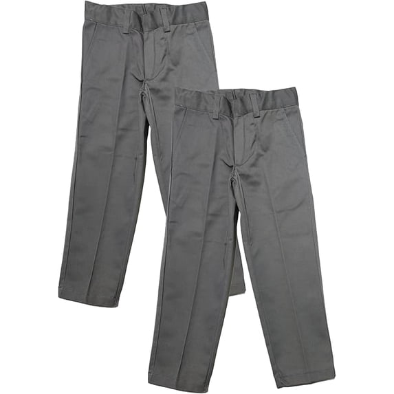 Boys Regular Fit Straight Flat Front Adjustable Waist School Uniform Pants - 2 Pack