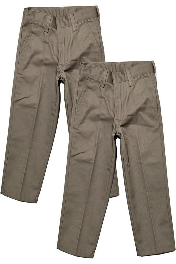 Boys Regular Fit Straight Flat Front Adjustable Waist School Uniform Pants - 2 Pack