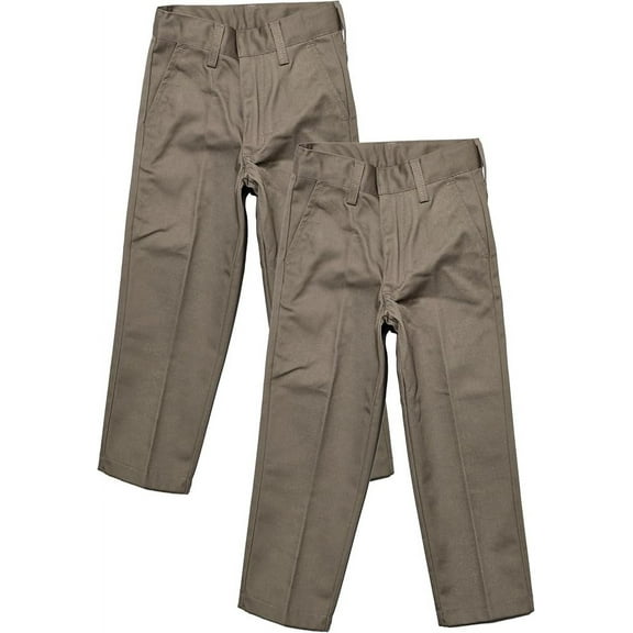 Boys Regular Fit Straight Flat Front Adjustable Waist School Uniform Pants - 2 Pack