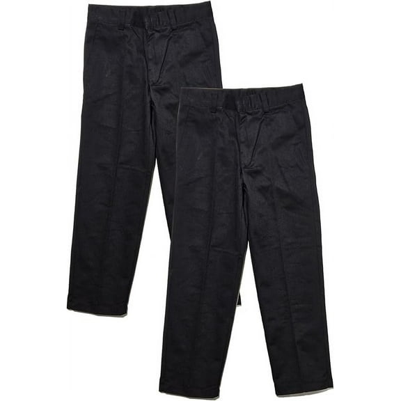 Boys Regular Fit Straight Flat Front Adjustable Waist School Uniform Pants - 2 Pack