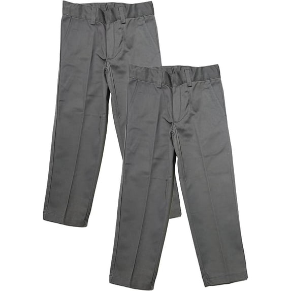 Boys Regular Fit Straight Flat Front Adjustable Waist School Uniform Pants - 4 Pack