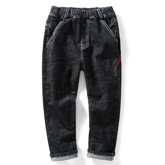 Boys Regular Straight Fit Jeans Namely Stretch Denim Pants Made of Polyester with Elastic Waistband and Belt Loops in Slim Straight Leg Style Comfortable for School and Outdoor