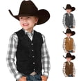 thumbnail image 1 of Boys Retro Cowboy Vest V Neck Western Waistcoat Costume for Kids Dress Up, 1 of 9