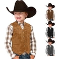 thumbnail image 1 of Boys Retro Cowboy Vest V Neck Western Waistcoat Costume for Kids Dress Up, 1 of 9