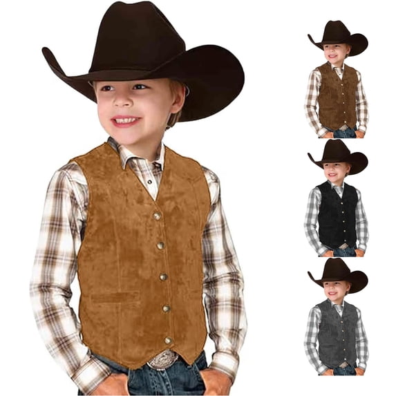 Boys Retro Cowboy Vest V Neck Western Waistcoat Costume for Kids Dress Up