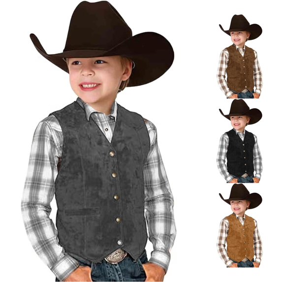 Boys Retro Cowboy Vest V Neck Western Waistcoat Costume for Kids Dress Up