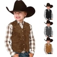 thumbnail image 1 of Boys Retro Cowboy Vest V Neck Western Waistcoat Costume for Kids Dress Up, 1 of 9