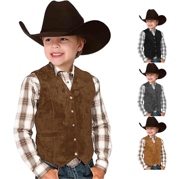 Boys Retro Cowboy Vest V Neck Western Waistcoat Costume for Kids Dress Up