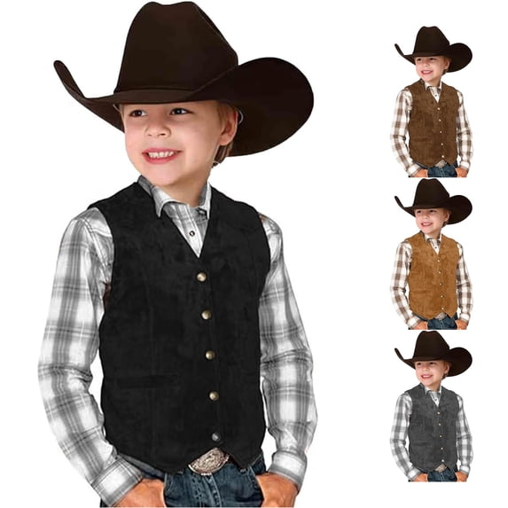 Boys Retro Cowboy Vest V Neck Western Waistcoat Costume for Kids Dress Up