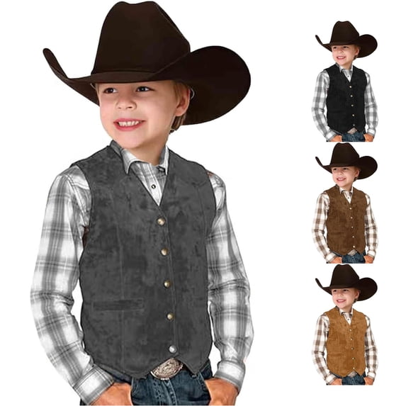 Boys Retro Cowboy Vest V Neck Western Waistcoat Costume for Kids Dress Up