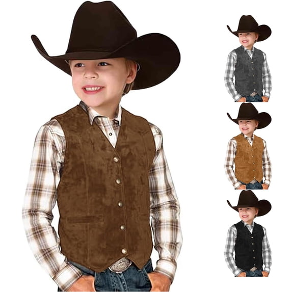 Boys Retro Cowboy Vest V Neck Western Waistcoat Costume for Kids Dress Up