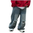 thumbnail image 1 of Boys Retro Distressed Jeans Kids Wide Leg Ripped Denim Pants with Pocket Baggy Loose Trousers Blue,7 Years, 1 of 3
