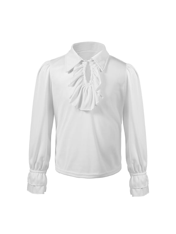 Boys Retro Victorian Long Sleeve Blouse Vintage Solid Color Ruffle Shirt