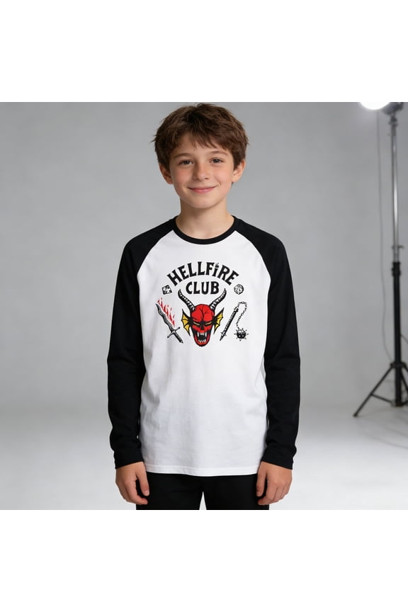 Boys Retro Video Game Demogorgon Graphic Long Sleeve Shirt, Casual Comfortable Top for Daily Wear, Unisex Design for Youth, Soft Fabric for All-Season Use, Everyday Outfits