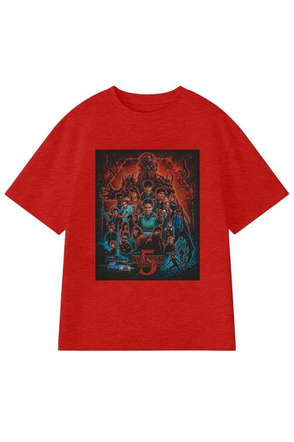 Boys Retro Video Game Demogorgon Graphic Short Sleeve T-Shirt, Cool Casual Tee for Youth, Comfortable Top for Daily Wear, Soft Fabric for All-Day Use, Trendy Design