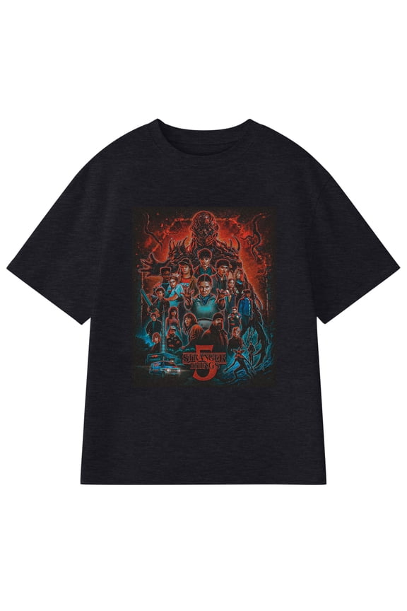 Boys Retro Video Game Demogorgon Graphic Short Sleeve T-Shirt, Cool Casual Tee for Youth, Comfortable Top for Daily Wear, Soft Fabric for All-Day Use, Trendy Design
