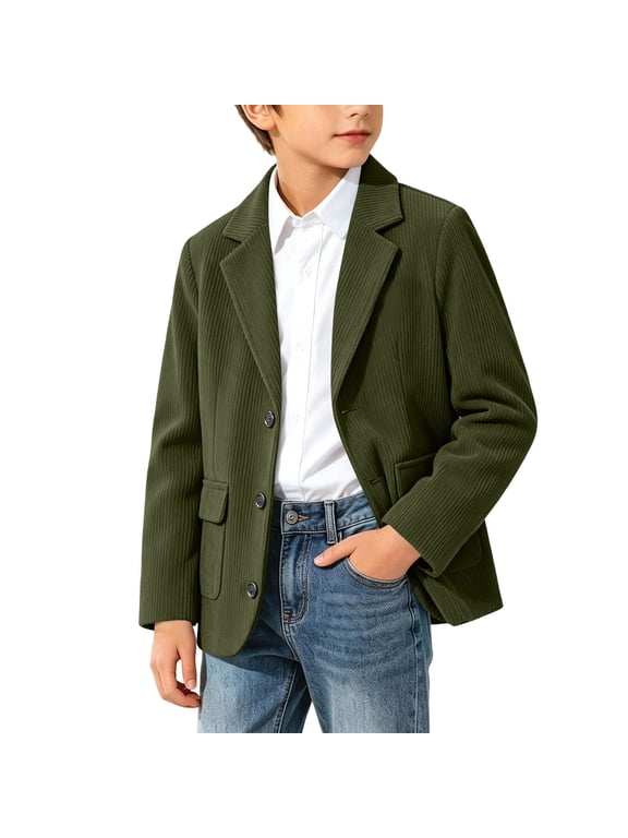 Boys Ribbed Knit Jacket Casual Blazer Solid Color Suit Coat Kids Notched Lapel Breasted Shirts with Pockets for Wedding Party School Daily Wear Multiple Occasions
