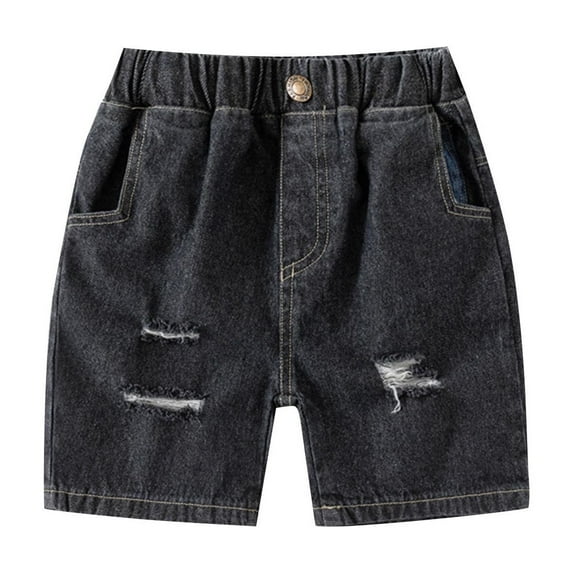 Boys Ripped Jean Shorts Elastic Waist Summer Denim Short Pants Casual Fashion Toddler Jeans with Pocket, Black, 5 Years
