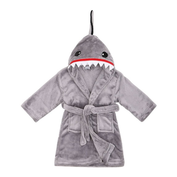 Boys Robe Animal Plush Soft Hooded Terry Bathrobe Robe,Shark Grey,M(4-6 Years)