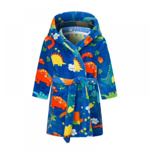 Boys Robes, Plush Soft Coral Fleece Animal Print Hooded Bathrobe for ...