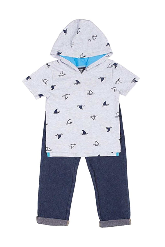 Infant Boys Shark Fin Baby Outfit Short Sleeve Hoodie Denim Jeans 12m