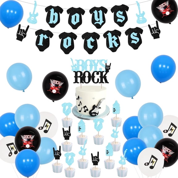 Boys Rock Music Theme Baby Shower Cake Toppers, by Joymemo (24 Count)