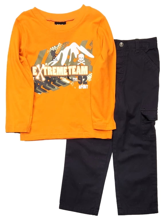 Toddler Boys 2 Piece Orange & Black Shirt & Pants Set 4T