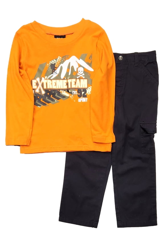 Toddler Boys 2 Piece Orange & Black Shirt & Pants Set 4T