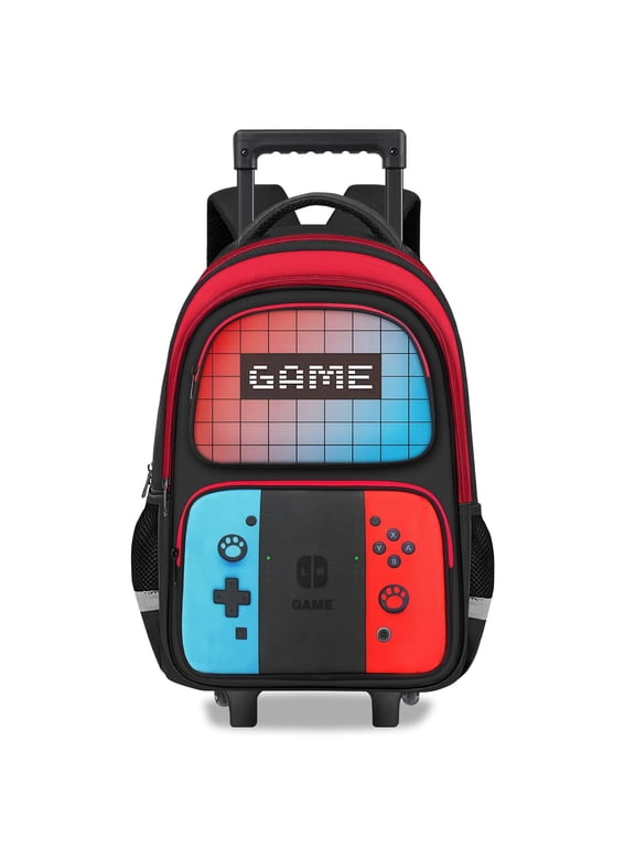 Boys Rolling Backpack for Kids - Gamer Kids Rolling Backpack with Wheels for Elementary Middle School - Roller School Bookbag,HFHTDC Wheeled Travel Bag for Boys Aged 6-18