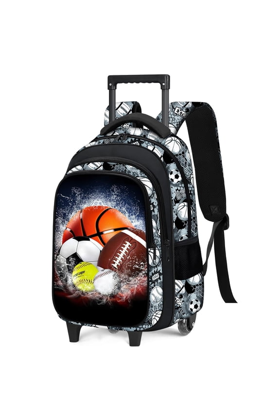 Boys Rolling Backpack for Kids - Sport Kids Rolling Backpack with Wheels for Elementary Middle School Students - Roller School Bookbag Aged 6-18, Wheeled Travel Bag Large Capacity
