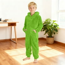 Boys Romper Jumpsuit Loose Fit Boys Fuzzy Fluffy Hooded Romper Jumpsuit Winter Warm Soft Lined Pajama Outfit For Infant Toddler Kids Playwear Green 6Y