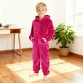 thumbnail image 1 of Boys Romper Jumpsuit Loose Fit Boys Fuzzy Fluffy Hooded Romper Jumpsuit Winter Warm Soft Lined Pajama Outfit For Toddler Kids Playwear Hot Pink 8Y, 1 of 5