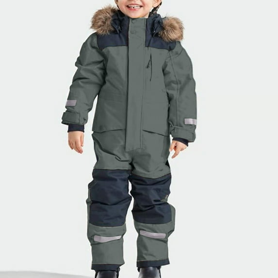 Boys Romper Jumpsuit for Outdoor Activities Thermal Snowsuit Comfortable Softshell Winter Suit With Removable Hood Windproof Warm Overall for Children Snow Wear