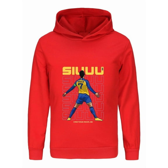 Boys Ronaldo Soccer Hoodie – Long Sleeve CR7 Graphic Pullover, Kids Football Star Sweatshirt