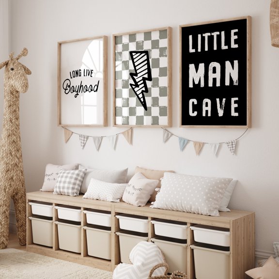 Boys Room Decor Lightning Bolt Man Cave Prints Home Decor Office Wall Art Set 3